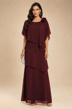 A-Line Floor-Length Chiffon Cape Sleeves Mother of the Bride & Groom Dresses with Tiered Ruffles (SHI22500723)