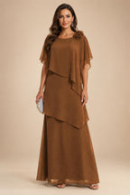 A-Line Floor-Length Chiffon Cape Sleeves Mother of the Bride & Groom Dresses with Tiered Ruffles (SHI22500723)