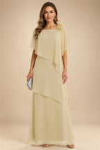 A-Line Floor-Length Chiffon Cape Sleeves Mother of the Bride & Groom Dresses with Tiered Ruffles (SHI22500723)