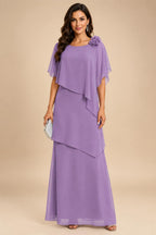 A-Line Floor-Length Chiffon Cape Sleeves Mother of the Bride & Groom Dresses with Tiered Ruffles (SHI22500723)