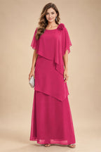 A-Line Floor-Length Chiffon Cape Sleeves Mother of the Bride & Groom Dresses with Tiered Ruffles (SHI22500723)