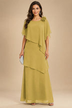 A-Line Floor-Length Chiffon Cape Sleeves Mother of the Bride & Groom Dresses with Tiered Ruffles (SHI22500723)