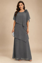 A-Line Floor-Length Chiffon Cape Sleeves Mother of the Bride & Groom Dresses with Tiered Ruffles (SHI22500723)