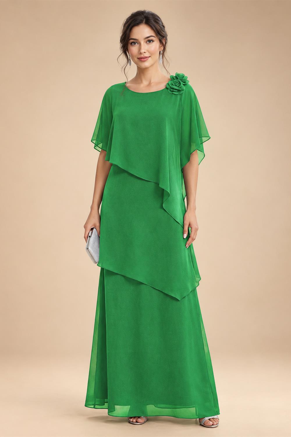 A-Line Floor-Length Chiffon Cape Sleeves Mother of the Bride & Groom Dresses with Tiered Ruffles (SHI22500723)