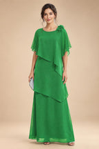 A-Line Floor-Length Chiffon Cape Sleeves Mother of the Bride & Groom Dresses with Tiered Ruffles (SHI22500723)