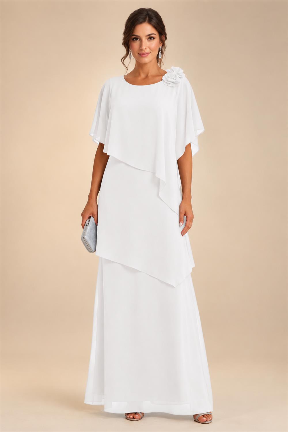 A-Line Floor-Length Chiffon Cape Sleeves Mother of the Bride & Groom Dresses with Tiered Ruffles (SHI22500723)