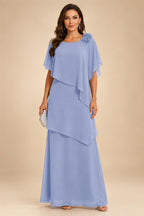 A-Line Floor-Length Chiffon Cape Sleeves Mother of the Bride & Groom Dresses with Tiered Ruffles (SHI22500723)