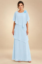 A-Line Floor-Length Chiffon Cape Sleeves Mother of the Bride & Groom Dresses with Tiered Ruffles (SHI22500723)