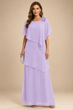 A-Line Floor-Length Chiffon Cape Sleeves Mother of the Bride & Groom Dresses with Tiered Ruffles (SHI22500723)