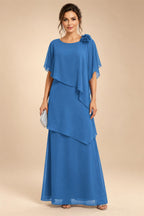 A-Line Floor-Length Chiffon Cape Sleeves Mother of the Bride & Groom Dresses with Tiered Ruffles (SHI22500723)