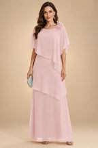 A-Line Floor-Length Chiffon Cape Sleeves Mother of the Bride & Groom Dresses with Tiered Ruffles (SHI22500723)