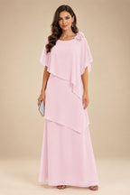 A-Line Floor-Length Chiffon Cape Sleeves Mother of the Bride & Groom Dresses with Tiered Ruffles (SHI22500723)