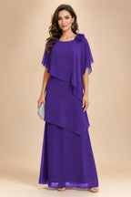 A-Line Floor-Length Chiffon Cape Sleeves Mother of the Bride & Groom Dresses with Tiered Ruffles (SHI22500723)