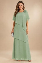 A-Line Floor-Length Chiffon Cape Sleeves Mother of the Bride & Groom Dresses with Tiered Ruffles (SHI22500723)