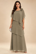 A-Line Floor-Length Chiffon Cape Sleeves Mother of the Bride & Groom Dresses with Tiered Ruffles (SHI22500723)