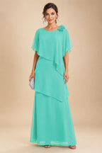 A-Line Floor-Length Chiffon Cape Sleeves Mother of the Bride & Groom Dresses with Tiered Ruffles (SHI22500723)