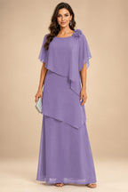 A-Line Floor-Length Chiffon Cape Sleeves Mother of the Bride & Groom Dresses with Tiered Ruffles (SHI22500723)
