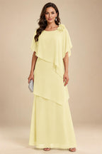 A-Line Floor-Length Chiffon Cape Sleeves Mother of the Bride & Groom Dresses with Tiered Ruffles (SHI22500723)