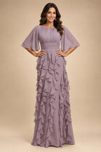 A-Line/Princess V-Neck Floral Print High-Low Mother of the Bride & Groom Dresses with Ruched Bodice (SHI22501569)