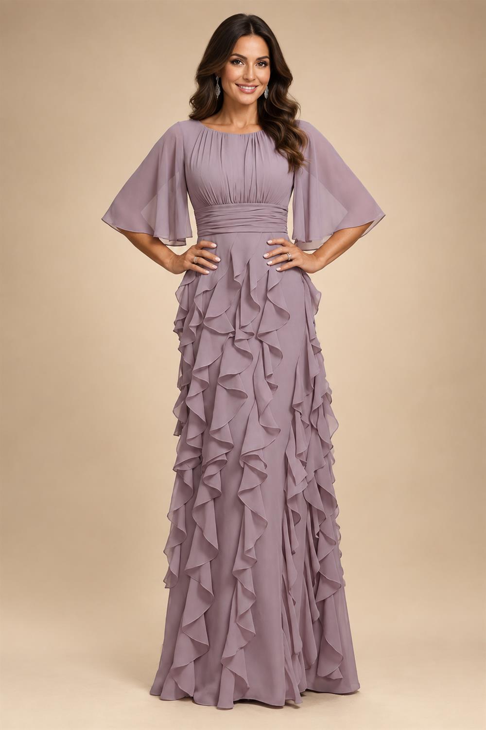 A-Line/Princess V-Neck Floral Print High-Low Mother of the Bride & Groom Dresses with Ruched Bodice (SHI22501569)