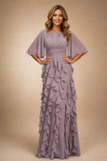 A-Line Chiffon Tiered Ruffles Mother of the Bride & Groom Dresses with Ruched Waist (SHI22500724)