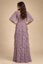 A-Line Chiffon Tiered Ruffles Mother of the Bride & Groom Dresses with Ruched Waist (SHI22500724)