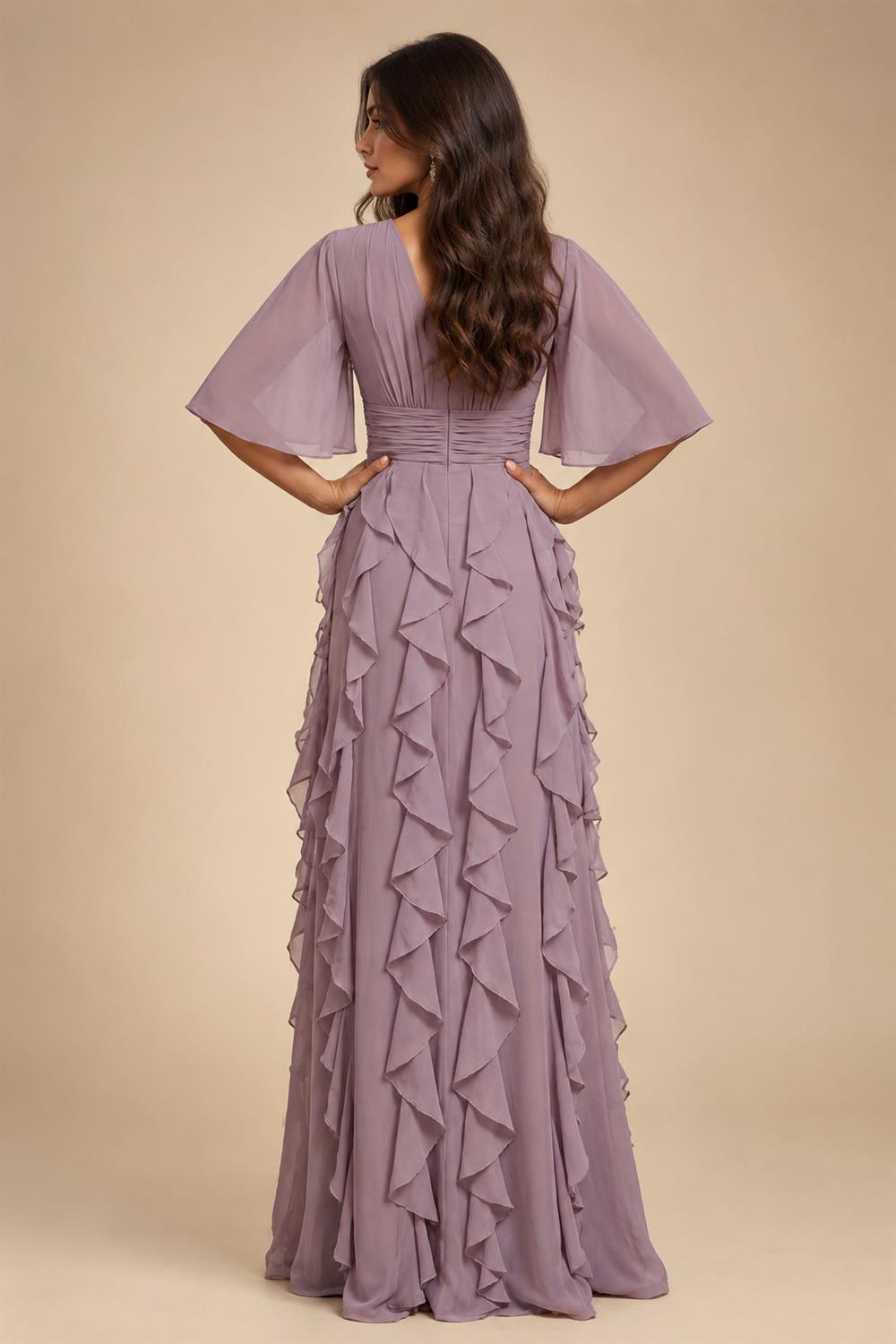 A-Line Chiffon Tiered Ruffles Mother of the Bride & Groom Dresses with Ruched Waist (SHI22500724)