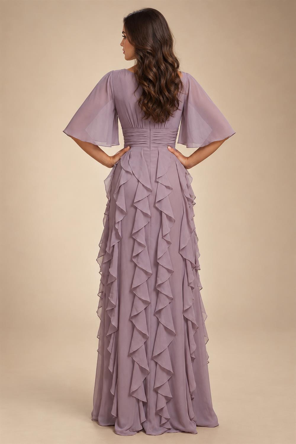 A-Line Chiffon Tiered Ruffles Mother of the Bride & Groom Dresses with Ruched Waist (SHI22500724)