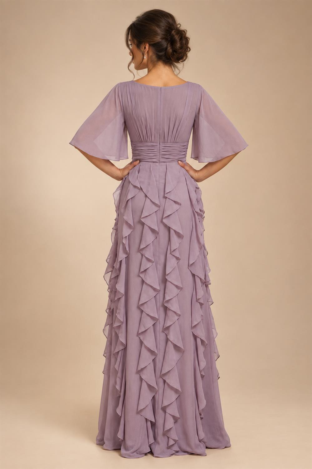 A-Line/Princess V-Neck Floral Print High-Low Mother of the Bride & Groom Dresses with Ruched Bodice (SHI22501569)