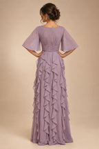 A-Line/Princess V-Neck Floral Print High-Low Mother of the Bride & Groom Dresses with Ruched Bodice (SHI22501569)