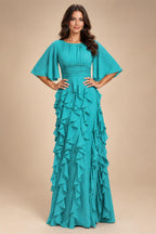A-Line Chiffon Tiered Ruffles Mother of the Bride & Groom Dresses with Ruched Waist (SHI22500724)