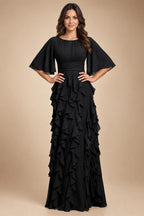 A-Line Chiffon Tiered Ruffles Mother of the Bride & Groom Dresses with Ruched Waist (SHI22500724)