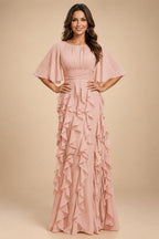 A-Line Chiffon Tiered Ruffles Mother of the Bride & Groom Dresses with Ruched Waist (SHI22500724)