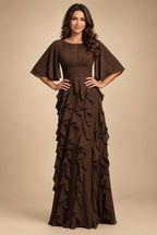 A-Line Chiffon Tiered Ruffles Mother of the Bride & Groom Dresses with Ruched Waist (SHI22500724)