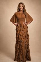 A-Line Chiffon Tiered Ruffles Mother of the Bride & Groom Dresses with Ruched Waist (SHI22500724)