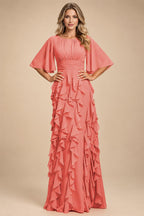 A-Line Chiffon Tiered Ruffles Mother of the Bride & Groom Dresses with Ruched Waist (SHI22500724)
