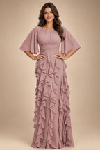 A-Line Chiffon Tiered Ruffles Mother of the Bride & Groom Dresses with Ruched Waist (SHI22500724)