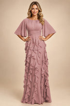 A-Line Chiffon Tiered Ruffles Mother of the Bride & Groom Dresses with Ruched Waist (SHI22500724)