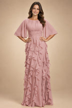 A-Line Chiffon Tiered Ruffles Mother of the Bride & Groom Dresses with Ruched Waist (SHI22500724)