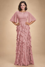 A-Line Chiffon Tiered Ruffles Mother of the Bride & Groom Dresses with Ruched Waist (SHI22500724)