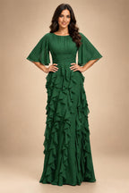 A-Line Chiffon Tiered Ruffles Mother of the Bride & Groom Dresses with Ruched Waist (SHI22500724)