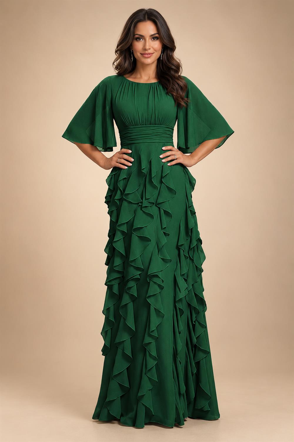 A-Line Chiffon Tiered Ruffles Mother of the Bride & Groom Dresses with Ruched Waist (SHI22500724)