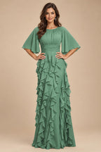 A-Line Chiffon Tiered Ruffles Mother of the Bride & Groom Dresses with Ruched Waist (SHI22500724)