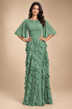 A-Line Chiffon Tiered Ruffles Mother of the Bride & Groom Dresses with Ruched Waist (SHI22500724)
