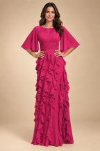 A-Line Chiffon Tiered Ruffles Mother of the Bride & Groom Dresses with Ruched Waist (SHI22500724)