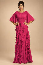 A-Line Chiffon Tiered Ruffles Mother of the Bride & Groom Dresses with Ruched Waist (SHI22500724)