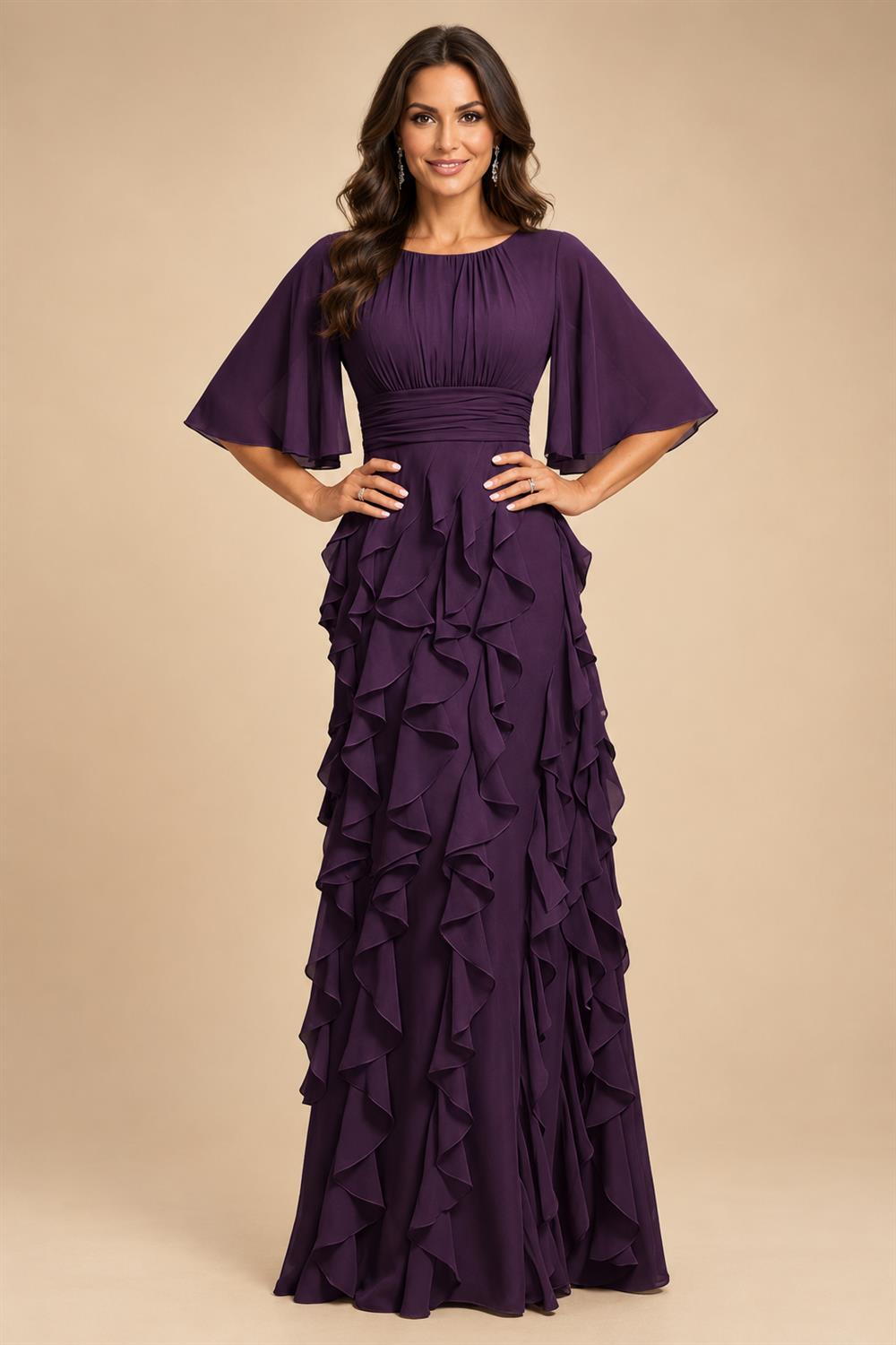 A-Line Chiffon Tiered Ruffles Mother of the Bride & Groom Dresses with Ruched Waist (SHI22500724)