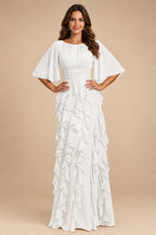A-Line Chiffon Tiered Ruffles Mother of the Bride & Groom Dresses with Ruched Waist (SHI22500724)