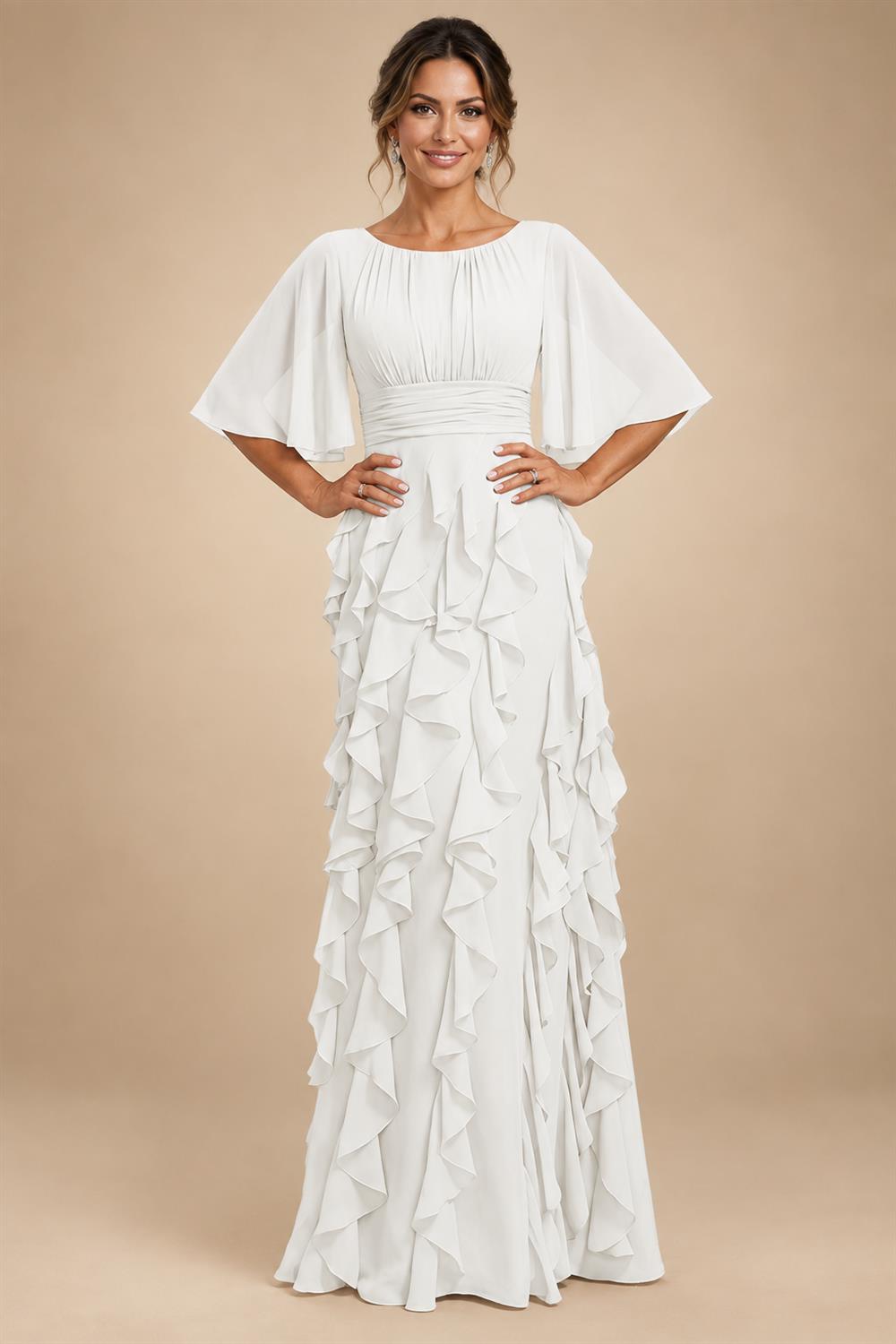 A-Line Chiffon Tiered Ruffles Mother of the Bride & Groom Dresses with Ruched Waist (SHI22500724)