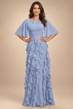 A-Line Chiffon Tiered Ruffles Mother of the Bride & Groom Dresses with Ruched Waist (SHI22500724)